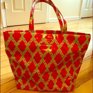 Kate Spate shopper coral bag with teal pattern